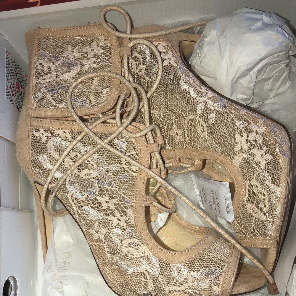 Nude lace heels